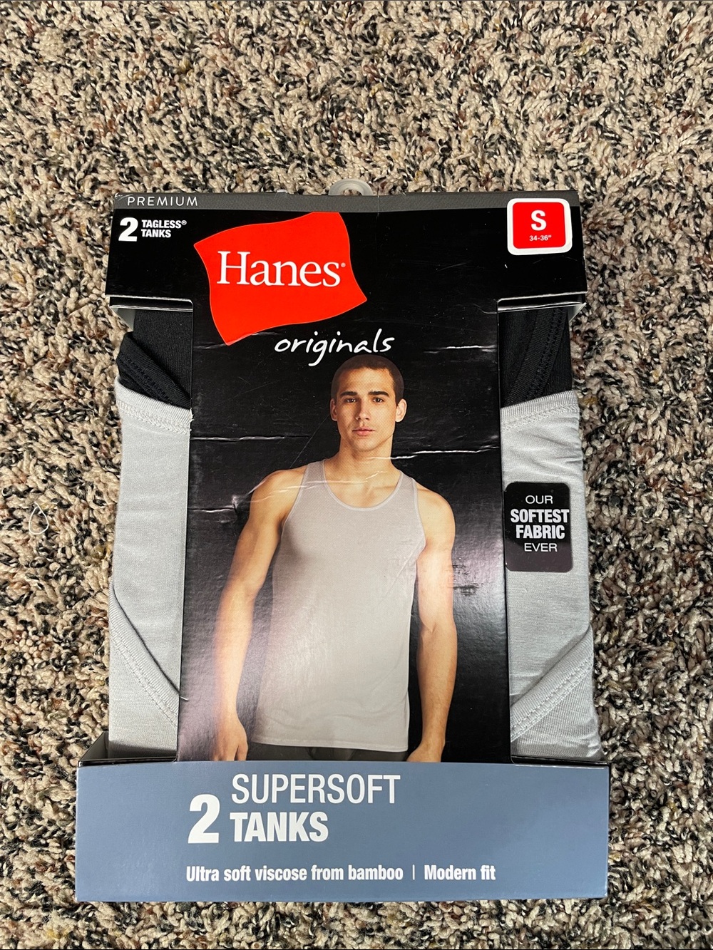 Hanes Originals Supersoft Tank Tops - Gray & Black 2-Pack Mens Small NEW